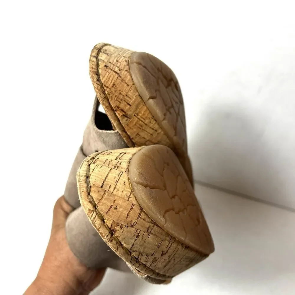 Born Tan Suede Wedge Cork Sandals Womens Sz 11 M Slip On Open Toe Comfort Casual